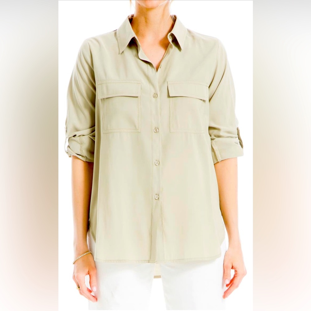 NWT Max Studio Utility Button Front Blouse in Sage SMALL